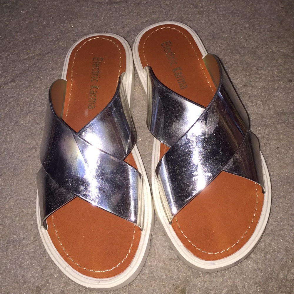 silver electric karma sandals